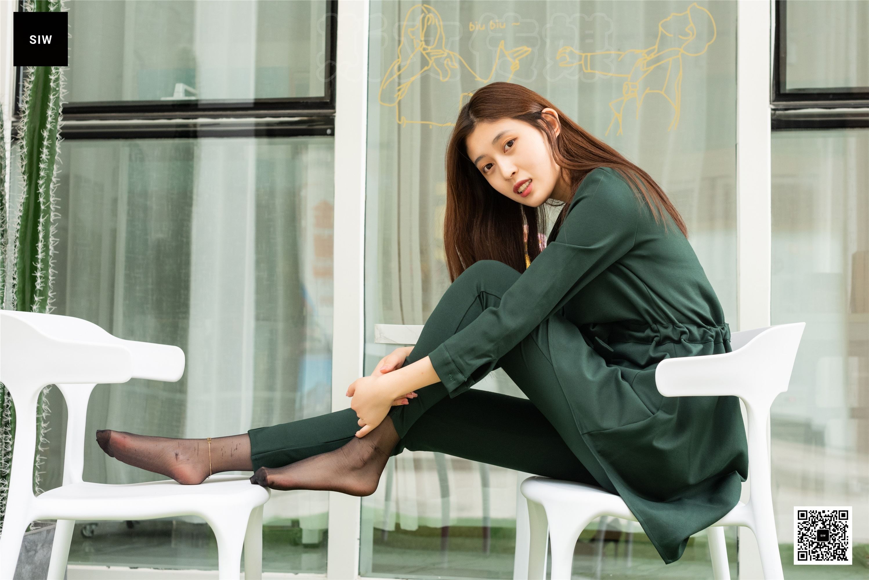 SIW Siwen media 062 small fragrant wind dark green pure cotton temperament small foot pants two - Zhen zhen